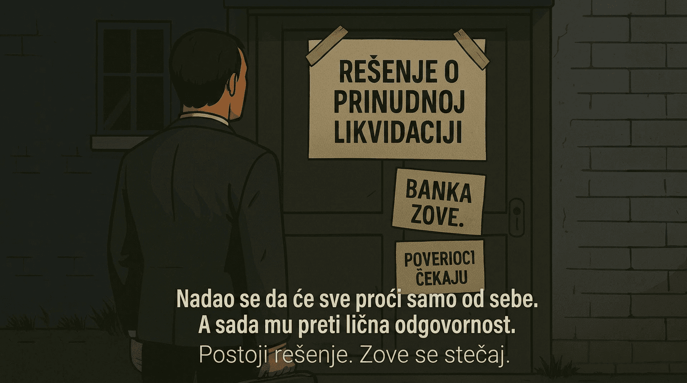 Vlasnik firme suočen sa rešenjem o prinudnoj likvidaciji, pozivima banke i pritiskom poverilaca – stečaj kao rešenje za ličnu odgovornost