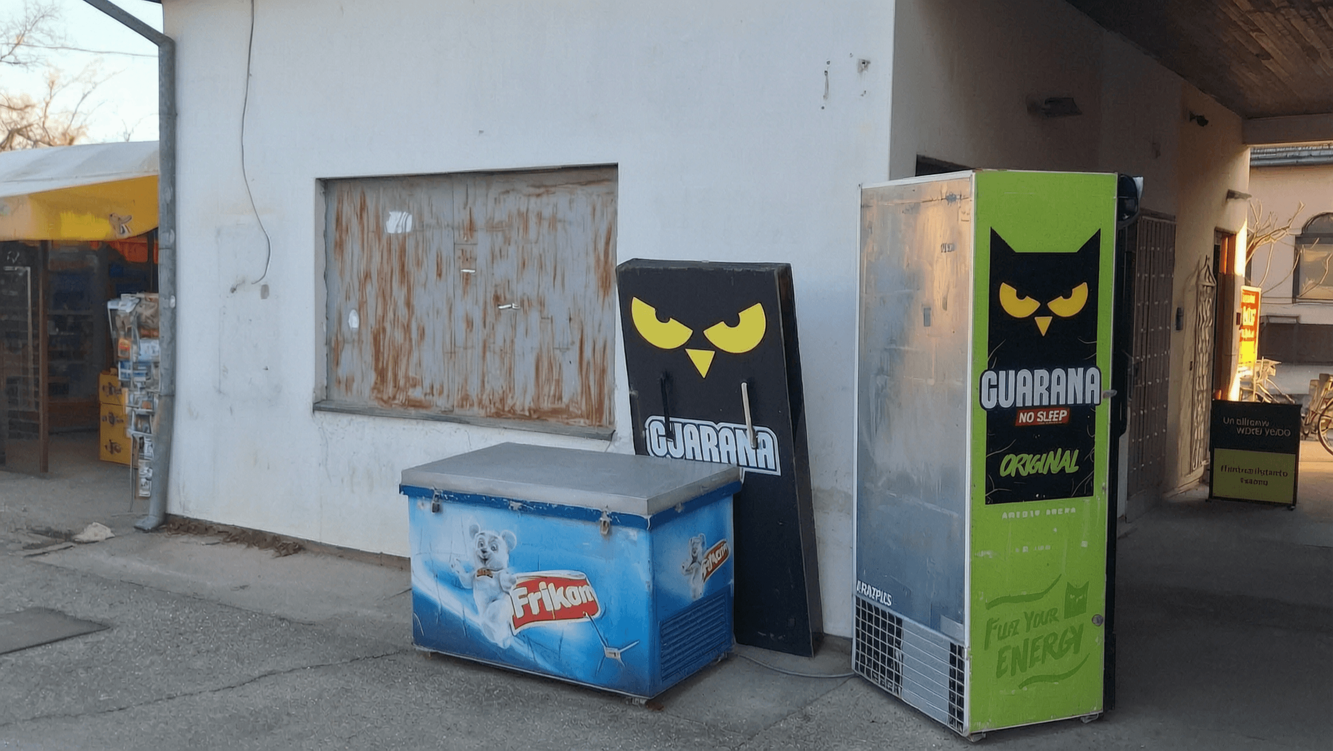 Poslovni lokal u stečaju korišćen kao magacin, sa opremom i rashladnim uređajima ispred prostora.
