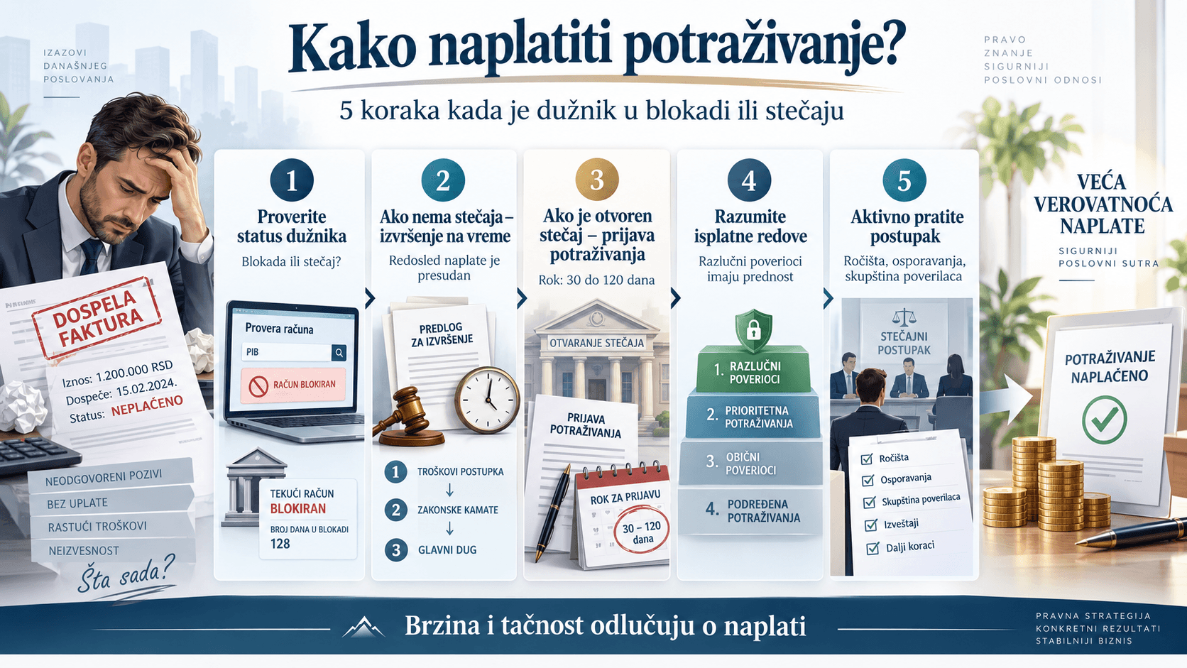 5 koraka za naplatu potraživanja kada je dužnik u blokadi ili stečaju